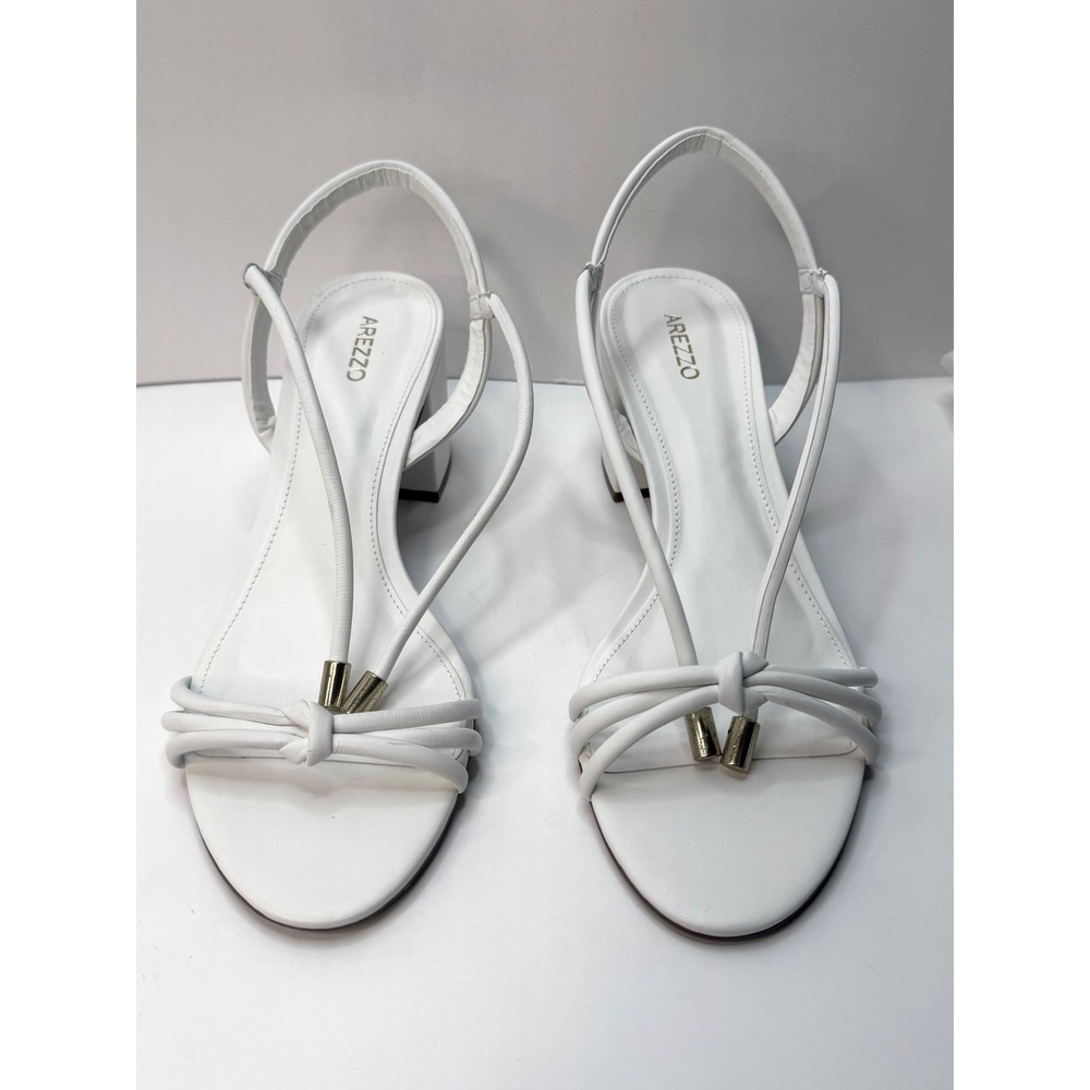 Arezzo Women's Camila Mid Block Heel Sandals White Salt Size 9B NWT and BOX